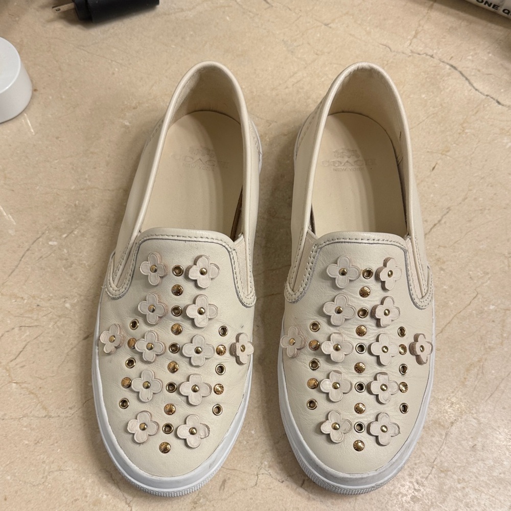 Coach Women's Slip-On Floral Embellished Sneakers - Cream